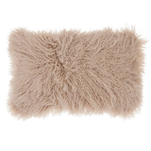 Real Sheep Fur Decorative Cushion Cover Case SLPR Mongolian Lamb Fur Throw Pillow Cover 16'' x 16'', Grey 
